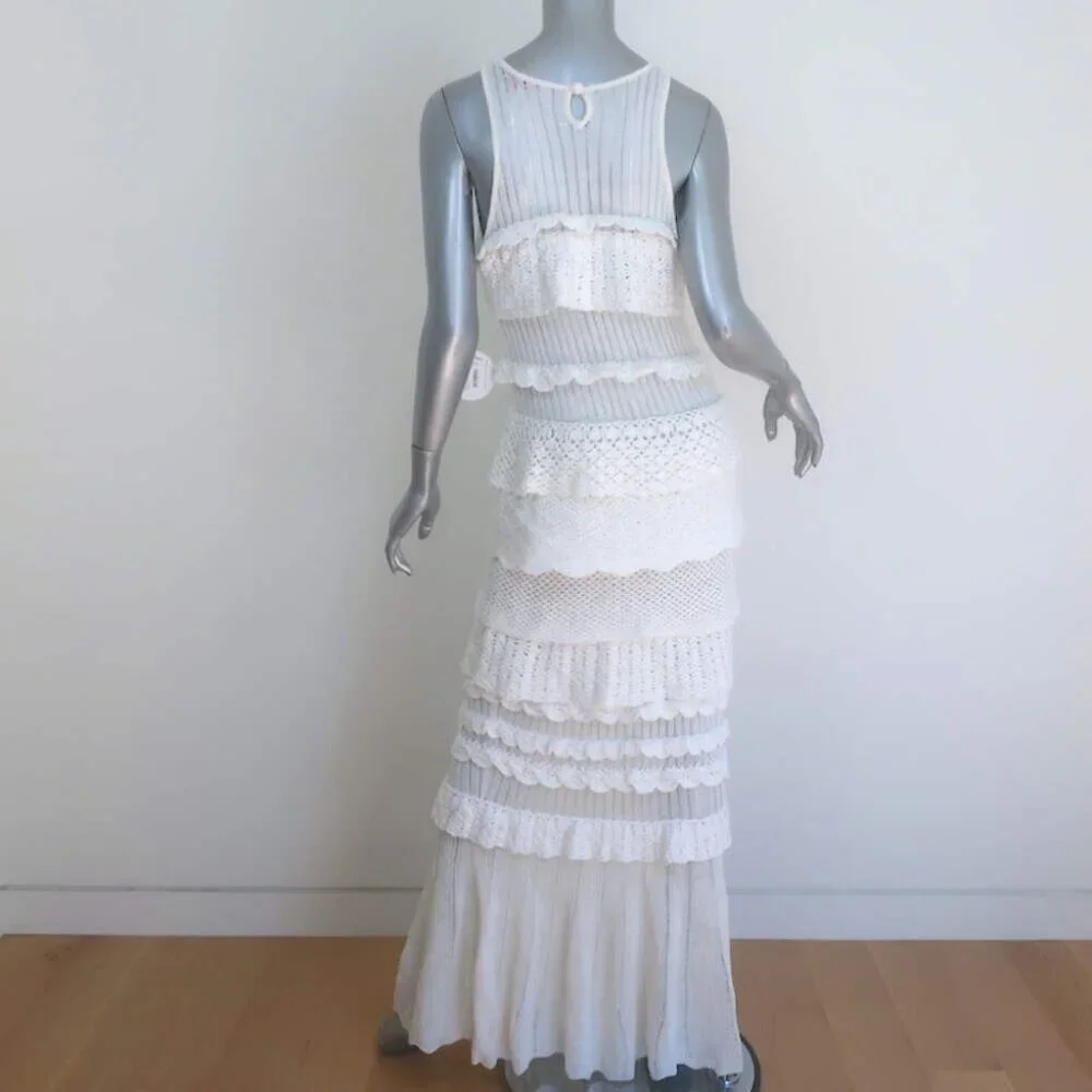 STAUD Sorrento Ruffled Crocheted Maxi Dress White Cotton-Blend Size Medium NEW - Picture 5 of 7